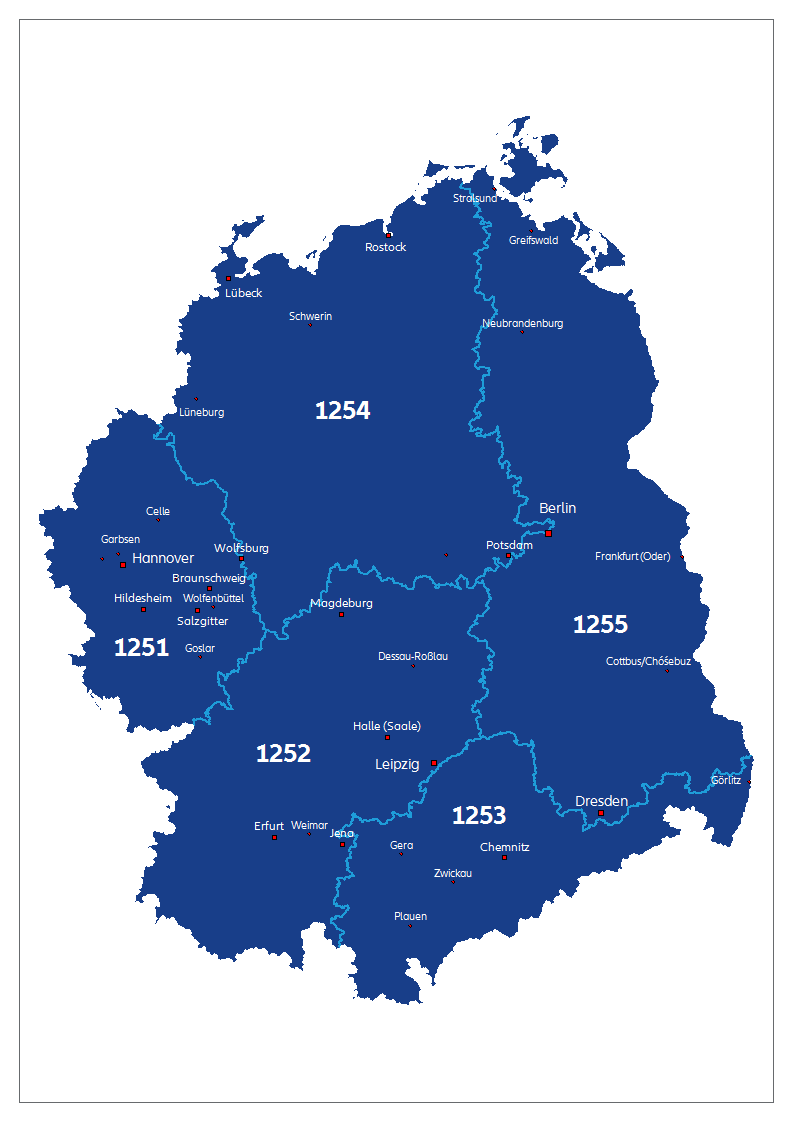 Map of the federal republic of Germany with Regions