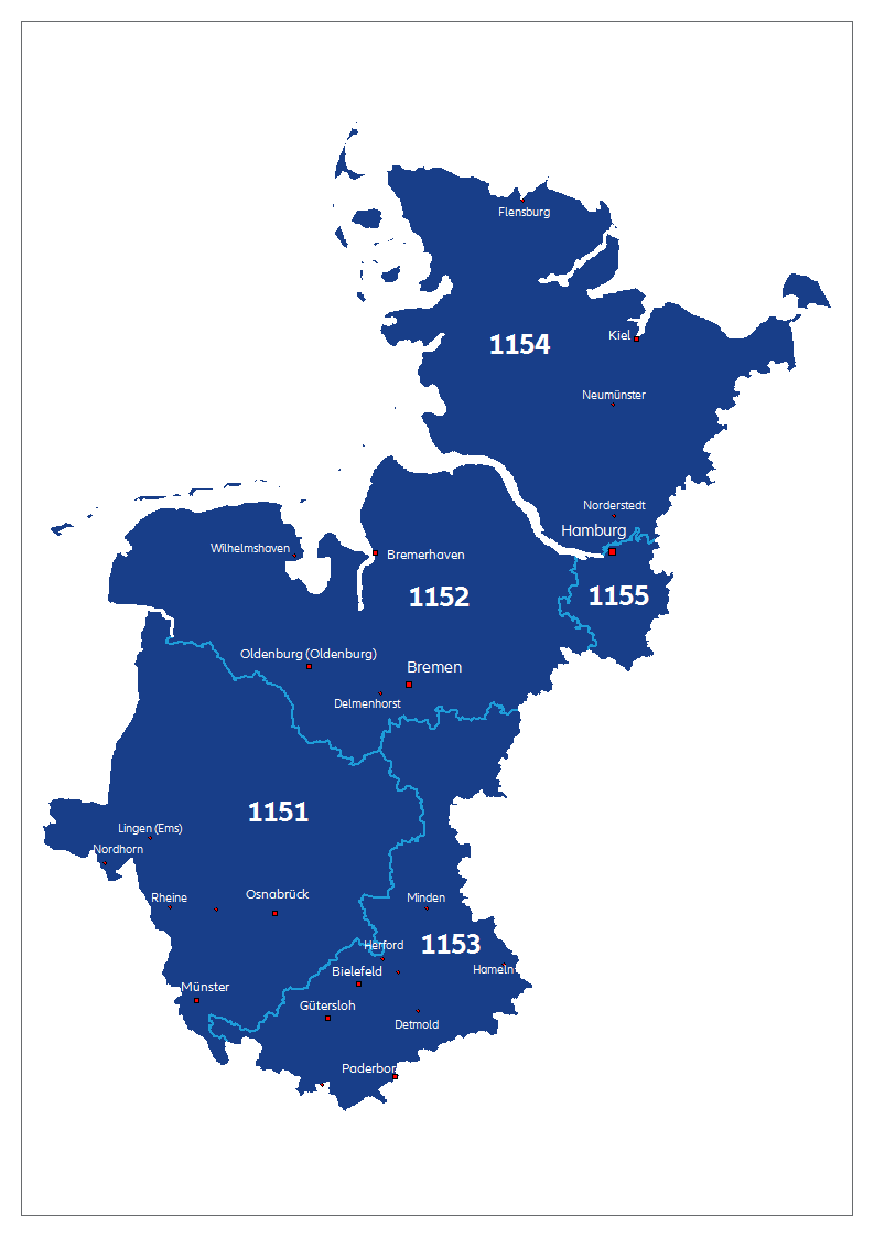 Map of the federal republic of Germany with Regions