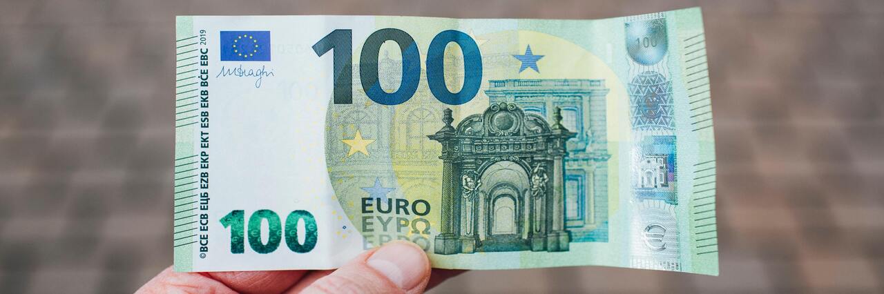Eine Abbildung einer grünen 100 Euro Banknote vor einem verschwommenen Hintergrund